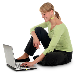 Woman searching on laptop for health resources